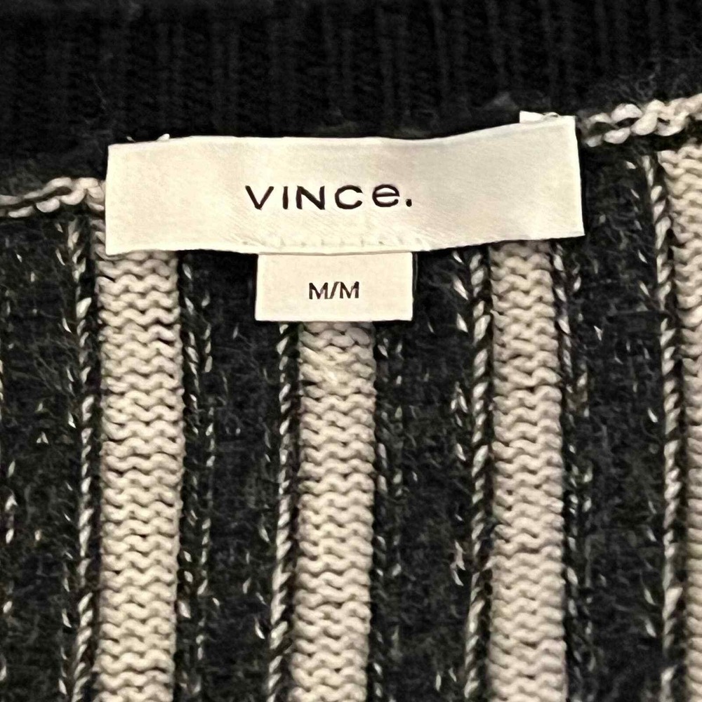 Vince Striped Zip Front Knit Cardigan Sweater Jacket  M Black White - Picture 12 of 16